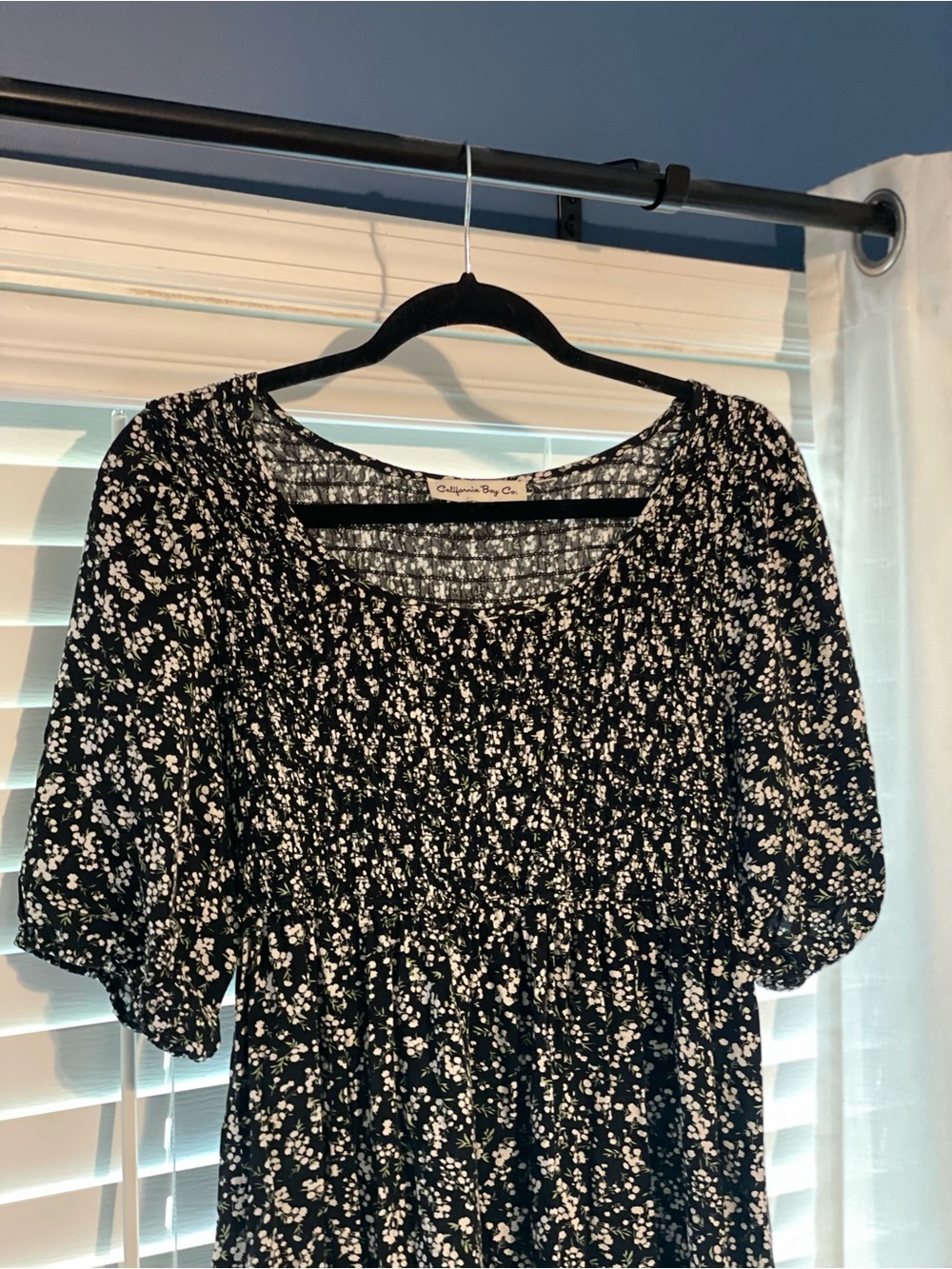Black Floral Smocked Women's dress